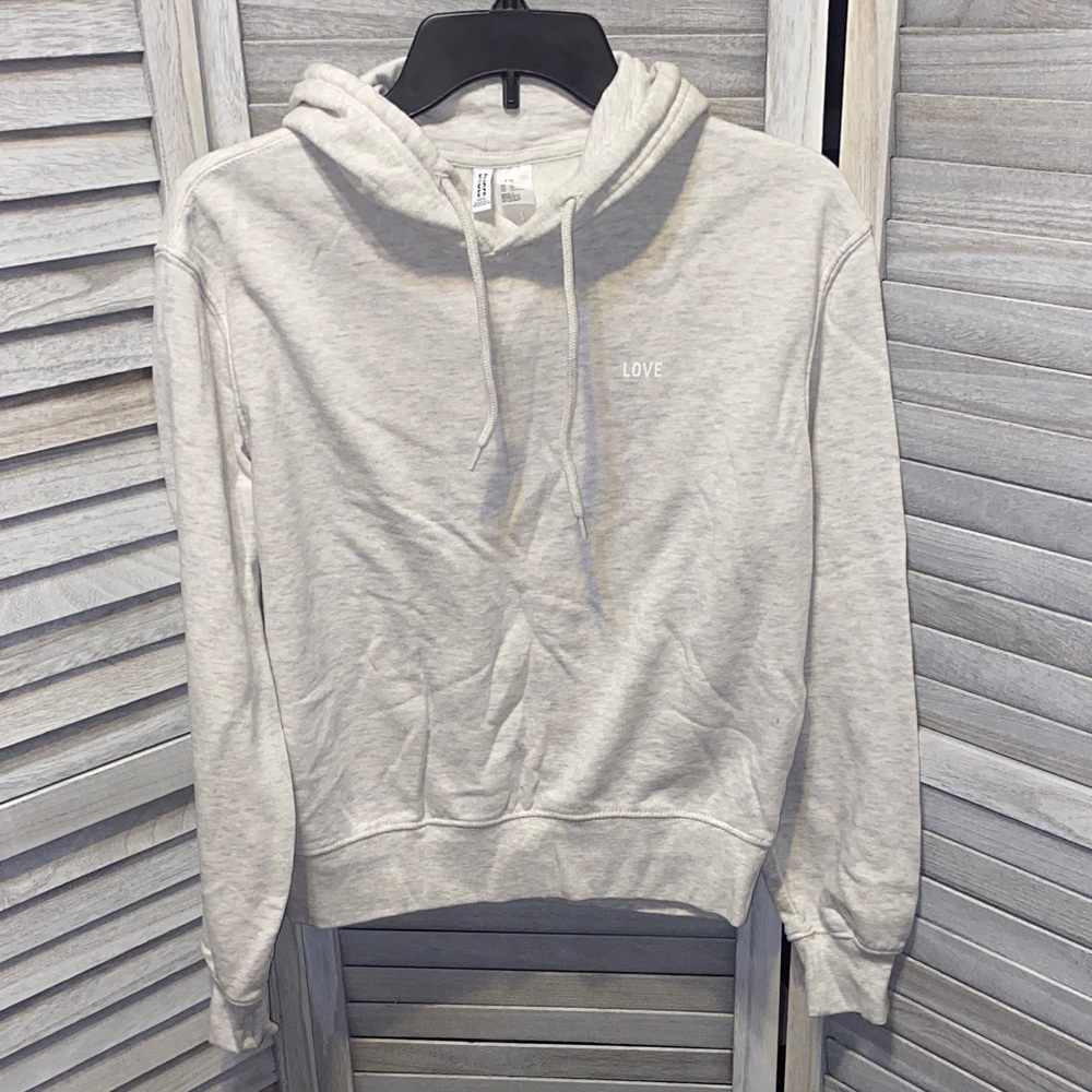 Women's Light Gray Hoodie with Love Embroidery